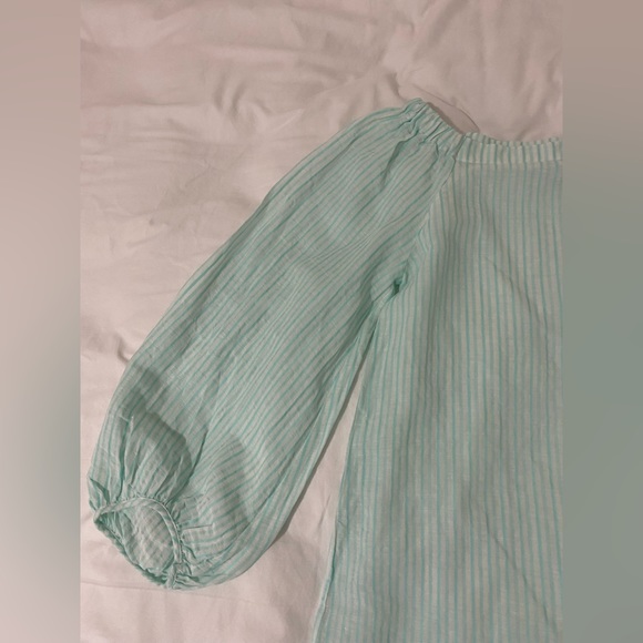 Mint green and white striped linen blouse - Picture 2 of 5